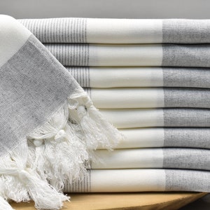 personalized gifts, wholesale towel, 36 x 64 organic cotton towel, turkish towel, beach peshtemal, thin towel, sauna towel, white-gray, DIZE
