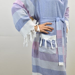 turkish peshtemal bathrobe, pareo robes, bathrobe for woman, bath robe, natural cotton bathrobe, personalized bathrobes, Blue-Pink, Dize