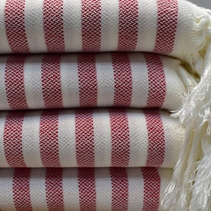 sauna towel, cotton towel, hammam towel, turkish bath towel, bridesmaid gifts, beach peshtemal, peshtemal towel 38 x 70 inch red striped Tul