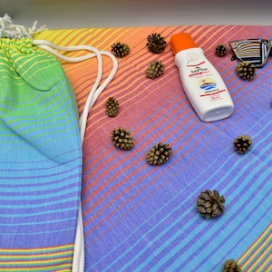 turkish towel bag, peshtemal beach bag, back and towel, beach bag, colorful backpack, cotton beach bag, pool backpack, 12x16 inch Rainbow-7
