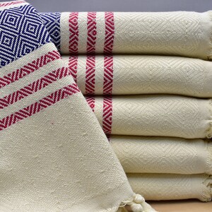 turkish peshkir, tea towel, hand towel, turkish towel, face towel, natural hand towel, cotton towel 18 x 36 inch cream-navy Ç-ELMAS-PSHKR,G2