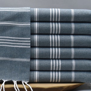 Organic Turkish Cotton Hand Towel: Teal Peshkir, 18x40 inch