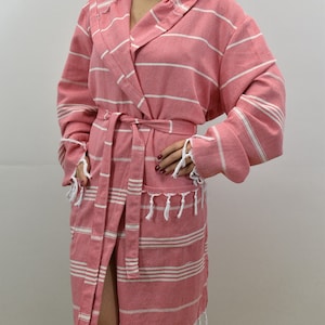 natural cotton bathrobe, bathrobe for woman, bath robe, personalized bathrobes, cotton turkish peshtemal bathrobe, pareo pink, Kln Sultan