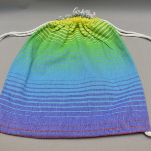 turkish peshtemal bag, towel bag, beach backpack, gift bag, colorful back and towel, multi purpose towel bag, beach bag 12x16 inch Rainbow-6