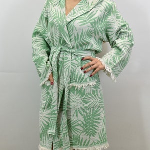 cotton turkish bathrobe, gift for mom, turkish robe, wedding party pajamas, peshtemal robe, bridesmaid robes, cotton robes Green, Zeytindalı