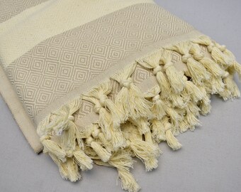 sofa blanket, turkish blanket, bed cover, cozy blanket, handmade blanket, organic soft bedspread, wedding gift 79 x 91 inch, sand Elmas-pike