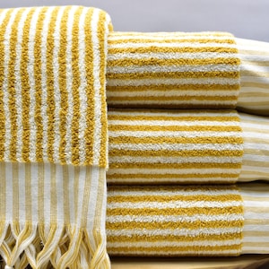 Customize Turkish Towel, Linen Cotton Bath Towel, Striped Mustard Picnic Throw, Lightweight Beach Towel, Turkish Blanket Throw, Table Cloth