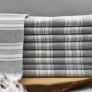 Handmade Organic Turkish Cotton Beach Towel: Gray Striped Peshtemal