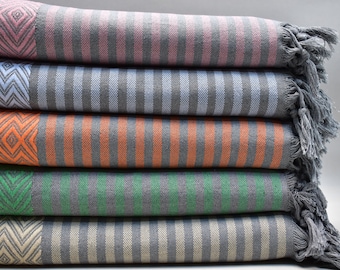 Handmade Organic Cotton Turkish Blanket: Bedspread Throw Blanket (80x108')