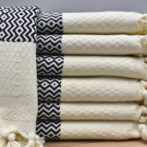 turkish peshkir, hand towel, face towel, dish towel, kitchen decor towel, head towel, service towel 16 x 40 inch cream-black, eros-PSHKR,G2