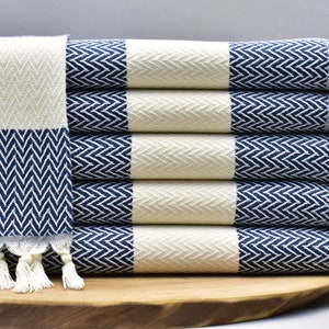 turkish hand towel, kitchen towel, face towel, head towel, small towel, tea towel, peshkir, service towel 16 x 36 inch navy, Zigzag-PSHKR