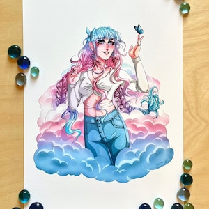 Transgender Pride Portrait Art Print | Trans MTF FTM NB Enby Non-Binary Pride