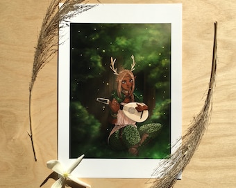 Forest Nymph Portrait Art Print | Woodland Fantasy Elf