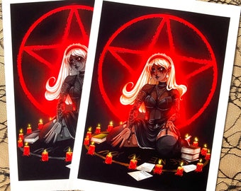 Invocation Rituel Portrait Art Print | Sorcière gothique femme horreur magique Halloween sorcellerie sort