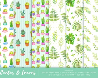 Emballage en papier numérique Cactus - Motif Cactus - Papier feuilles - Fond succulent mignon - Verdure - Herbes botaniques - Papier de coupure numérique