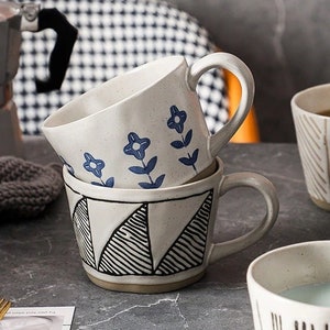 handmade 300ml ceramic coffee cup, femame teacup, fine porcelain mug, vintage blue ceramic mug, morning mug, ceramic mug