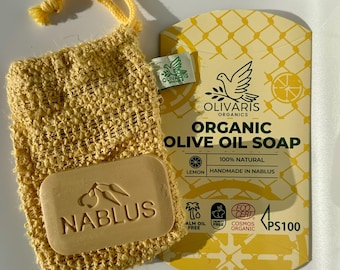 Organic Olive Oil Lemon Soap | Vegan Nabulsi Soap, Sisal Bag