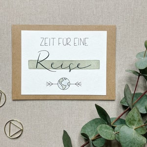 Grußkarte "Zeit für eine Reise" | handgemalt | Gutschein | Klappkarte DIN A6 Umschlag