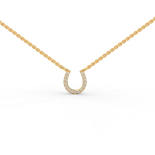 14k Yellow Gold Horseshoe Pendant With Diamonds - Good Luck Charm Necklace, Handcrafted In USA - View #5