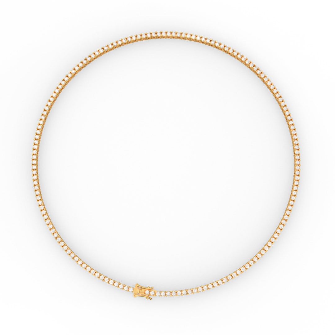 Real Diamond Tennis Necklace 14K Gold Diamond Necklace Etsy