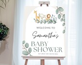 Jungle Safari Animals Boho Editable Baby Shower Welcome Sign, Greenery, Gender Neutral, Wild One