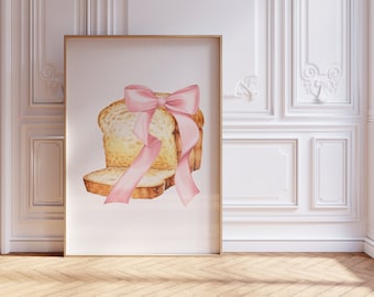 Coquette Wall Art Bow Bread Baguette Room Decor | Bow Wall Art | Girly Prints | Aesthetic Home Decor | Feminine Art