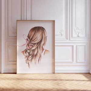Coquette Wall Art Girl with Bow Room Decor | Bow Wall Art | Girly Prints | Aesthetic Home Decor | Feminine Art