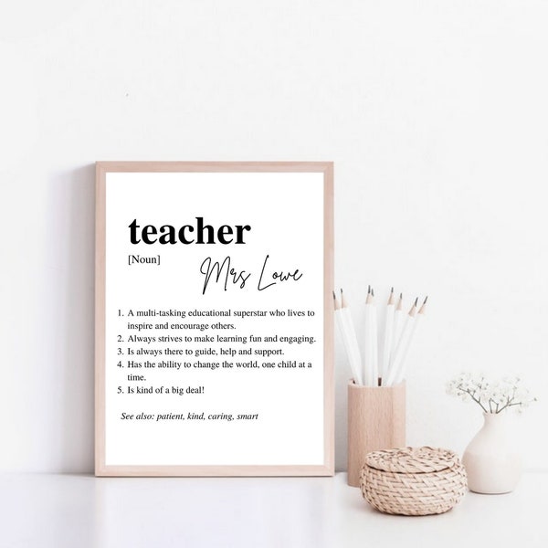 Teacher Definition Personalised Gift Frame, Digital Print, Digital Download