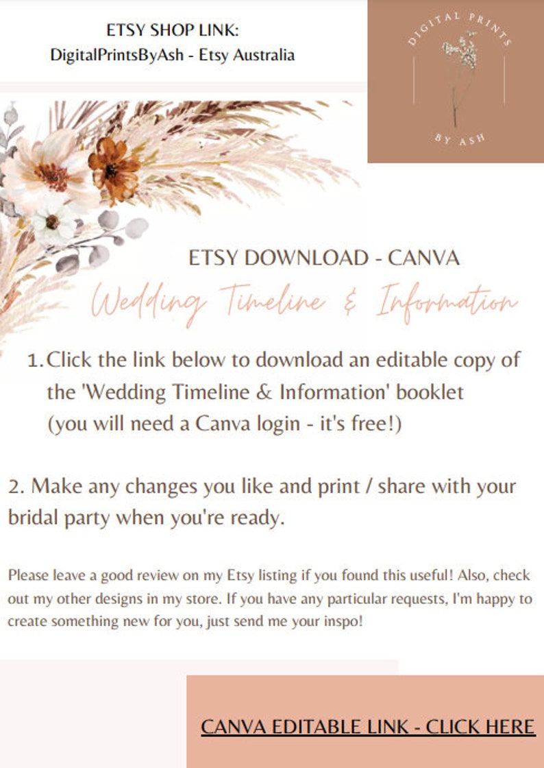 Wedding Timeline & Information Booklet - Etsy