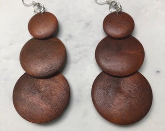 Wooden Ethnic Style Earrings.  Hippy Style Earrings.  Lightweight Wooden Earrings