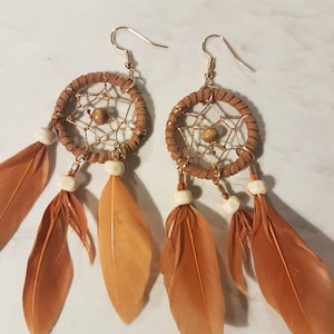 Dreamcatcher Boho Earrings.  Hippy Style Earrings.  Lightweight Wooden Earrings