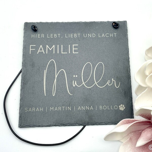 liebevoll gestaltetes Türschild Familie personalisiert mit Namen | Türschild Schiefer | Geschenk zum Einzug Familie Geburt Großeltern