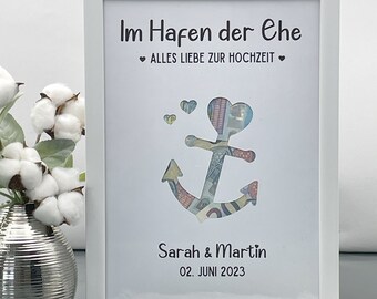 personalisiertes Geldgeschenk zur Hochzeit Motiv Anker | besondere Geschenkidee Hochzeit Freundin | Hochzeitsgeschenk Geld