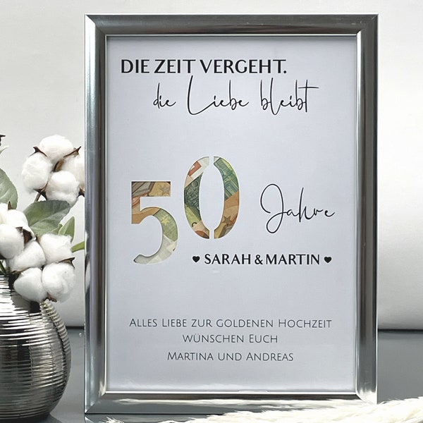 Geldgeschenk zur Goldhochzeit personalisiert | besondere Geschenkidee zur goldenen Hochzeit | Hochzeitsgeschenk Geld