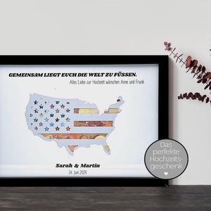 personalisiertes Geschenk zur Hochzeit, Geldgeschenk Flitterwochen Hochzeitsreise USA Amerika | Geschenk für das Brautpaar