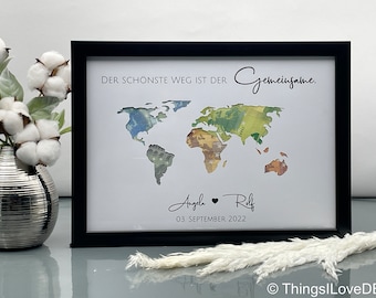 Personalized money gift for the wedding, motif: world map common path | wedding gift money
