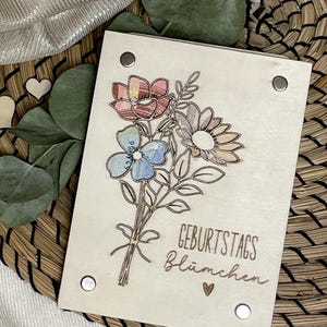 besonderes Geldgeschenk zum Geburtstag | Geschenkidee zum Geburtstag | Geburtstagsgeschenk | Holz-Karte Motiv Geburtstagsblümchen