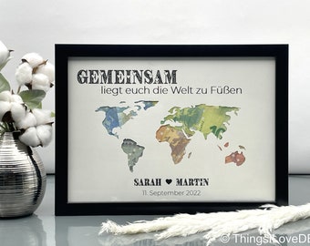 personalisiertes Geldgeschenk zur Hochzeit Weltkarte Gemeinsam | Hochzeitsgeschenk Geld | besondere Geschenkidee zur Hochzeit Weltkarte