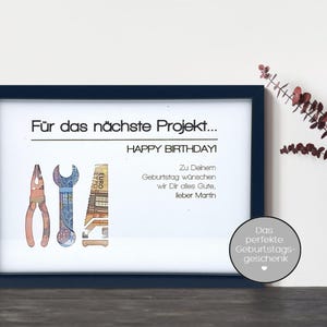 Personalisiertes Geburtstagsgeschenk für das nächste Projekt, Geldgeschenk für Männer, Heimwerker, Handwerker, Werkzeug, Papa, Opa, Bruder