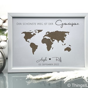 Hochzeitsgeschenk personalisiert Weltkarte Geldgeschenk Hochzeit personalisiertes Geschenk für Brautpaar Bild 3