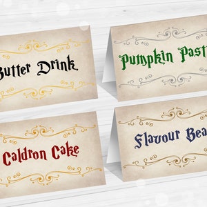 Editable Wizard Food Labels Magic Birthday Food Cards Tent, Printable table tent 4 Designs DIY Printable Card, Instant download - Corjl WI01