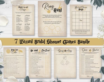 Bridal Shower Games Printable 7 Wizard Printable Bridal Shower Games | Editable Bachelorette Party Games | Ring Hunt, Guess the Dress WI02