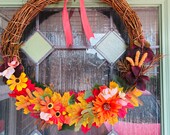 Handmade Wicker Autumn Artificial Flower Wreath Autumnal Wreath Decorative Wreath Gift for Her Front Door Decor Door Wreath