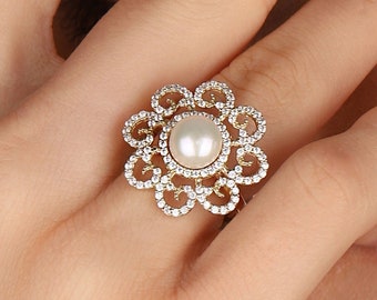 Pearl Flower Ring: 925 Sterling Silver  Swirl Ring