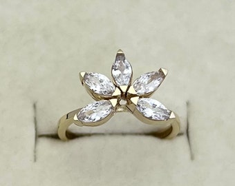 Lotus Flower Ring with Marquise Stone, 18K - 14K - 9K Solid Gold, A Uniquely Designed Ring, Winston Marquise Cut, Gift For Her,mother's day
