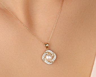 Halsband med roséfärgade pärlor, 925 sterlingsilver, handgjorda eleganta smycken