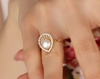 Oyster Pearl Ring: 925 Sterling Silver Shell, Handmade