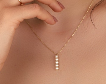 Gold Freshwater Pearl Necklace: Dainty Bridal Wedding Jewelry