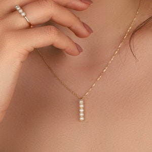 Gold Freshwater Pearl Necklace: Dainty Bridal Wedding Jewelry