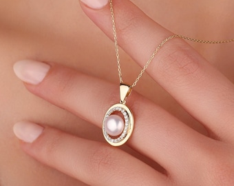 Oval Pearl Pendant Necklace: 925 Silver Bridal Jewelry